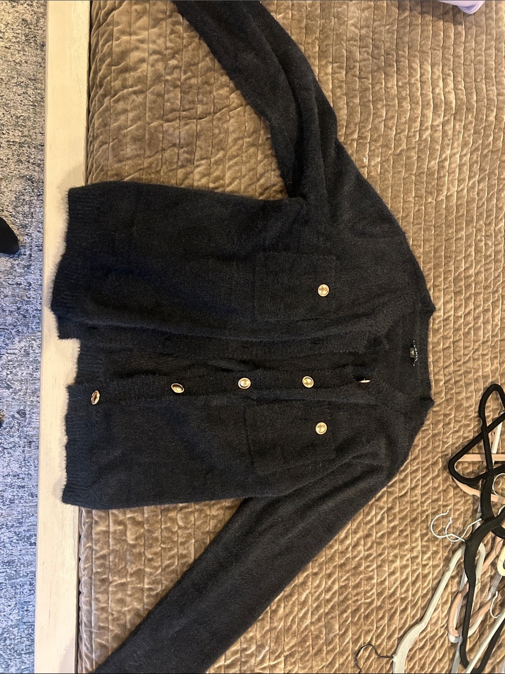 Black Button-Front Cozy Cardigan